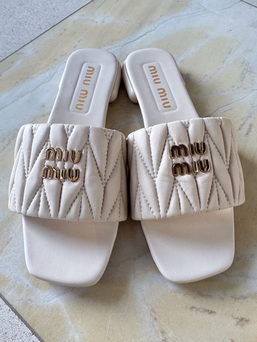Quilted Off White Cream Slide Sandals Women